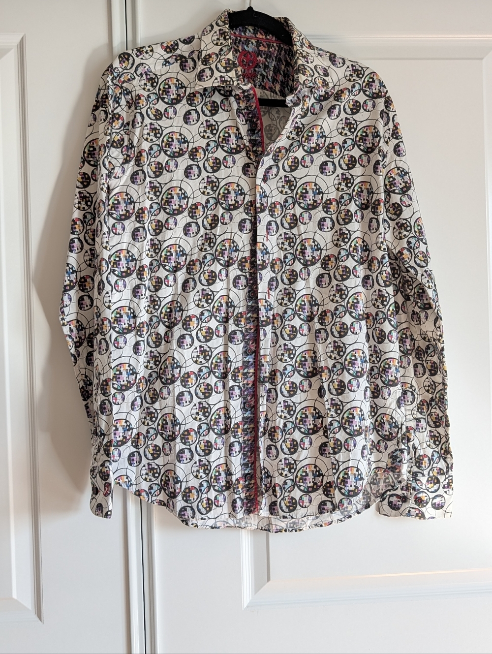 Multicolor Geometric Circle Print Button Down - Boutique Art Shirt Size L